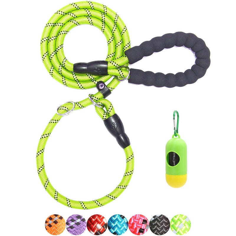 BAAPET 6 Feet Slip Lead Dog Leash Anti-Choking with Upgraded Durable Rope Cover and Comfortable Padded Handle for Large, Medium, Small Dogs Trainning with Poop Bags and Dispenser (Green) - Image 1